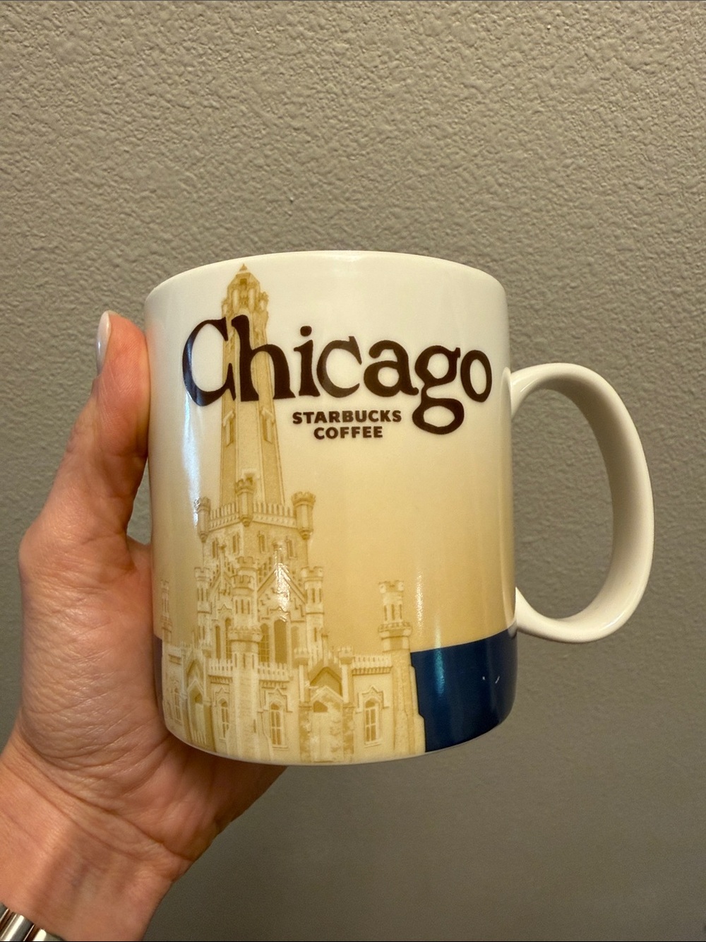 Starbucks Chicago Ceramic Mug in Cream and Dark Blue